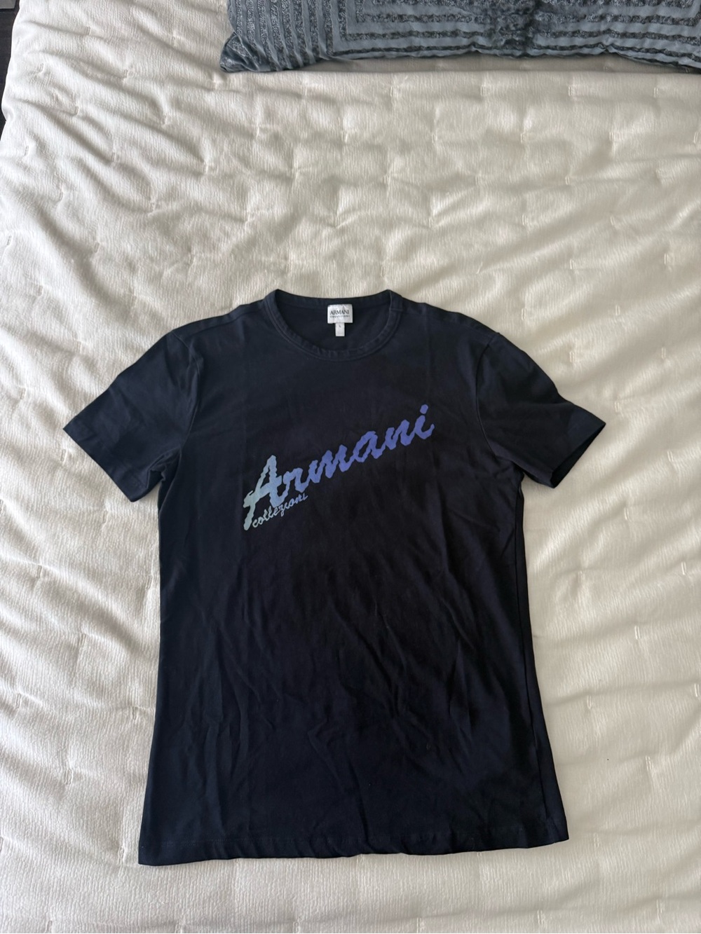 Armani Collezioni Navy T-Shirt with Blue Script Logo